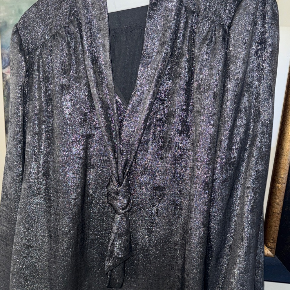 Metallic Black Tie-Neck Women's Jacket | Ann Taylor